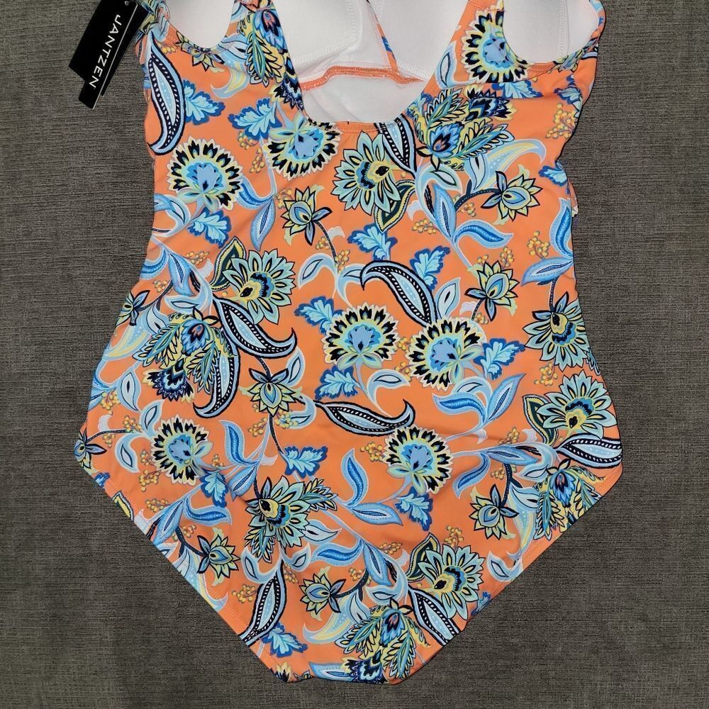 Jantzen's Womens orange Persephone Floral Surplice One Piece Swimsuit Si… - Picture 7 of 12